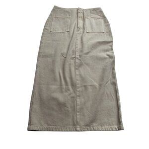 Meshki Fallon Denim Midi Skirt in Stone Wash